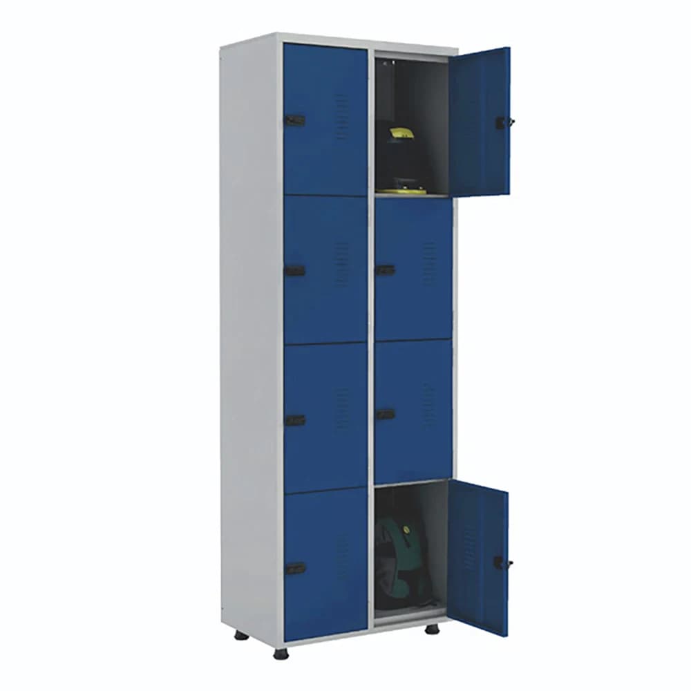 Armário Locker Roupeiro Aço 08 portas Academia Guarda Volume Organizador Fechadura EA702006 Azul