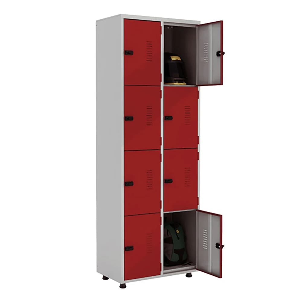 Armário Locker Roupeiro Aço 08 portas Academia Guarda Volume Organizador Fechadura EA702008 Vermelho